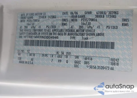 2006 Ford E-150 Commercial/Recreational из США, поврежденный, VIN 1FTRE14WX6DB04946